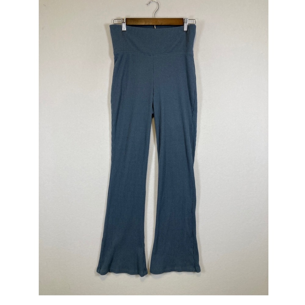 Wild Fable Ribbed Flare Pants Womens‎ Small Blue High Waisted Knit Leggings